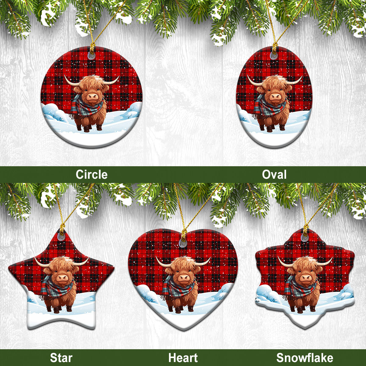 McLeod of Raasay Tartan Christmas Ceramic Ornament - Highland Cows Snow Style