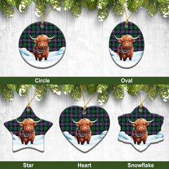 Mitchell Modern Tartan Christmas Ceramic Ornament - Highland Cows Snow Style