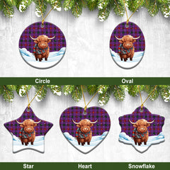 Montgomery Modern Tartan Christmas Ceramic Ornament - Highland Cows Snow Style