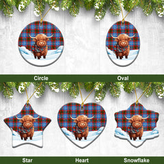 Pennycook Tartan Christmas Ceramic Ornament - Highland Cows Snow Style