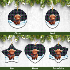 Rose Hunting Modern Tartan Christmas Ceramic Ornament - Highland Cows Snow Style