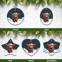 Sinclair Hunting Modern Tartan Christmas Ceramic Ornament - Highland Cows Snow Style