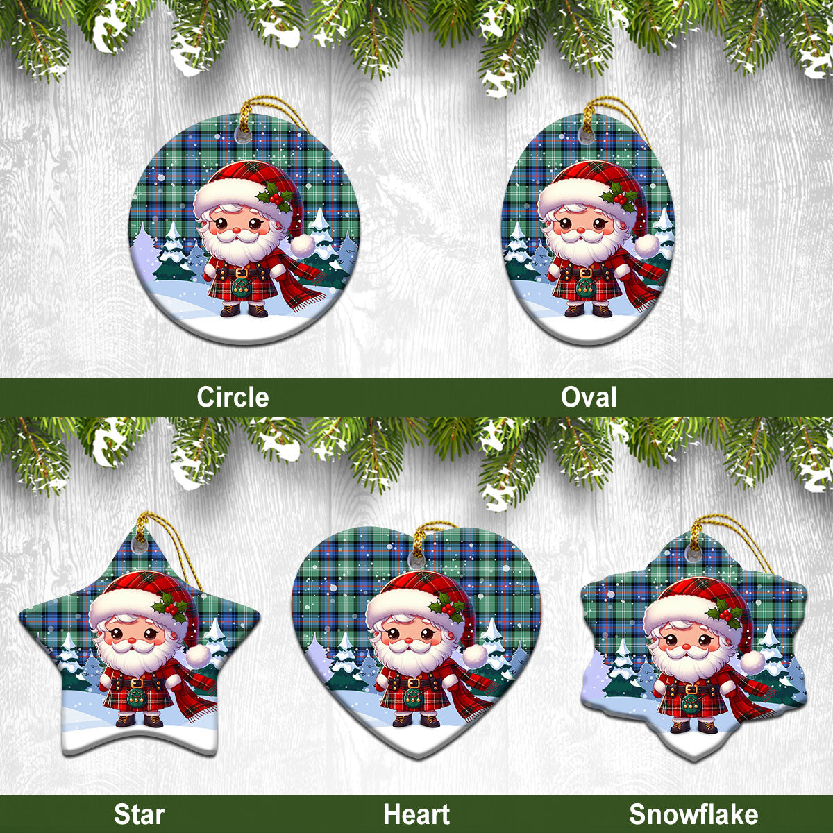 Sutherland Old Ancient Tartan Christmas Ceramic Ornament - Santa Claus In Kilt Style