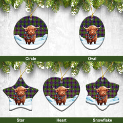 Whitelaw Tartan Christmas Ceramic Ornament - Highland Cows Snow Style