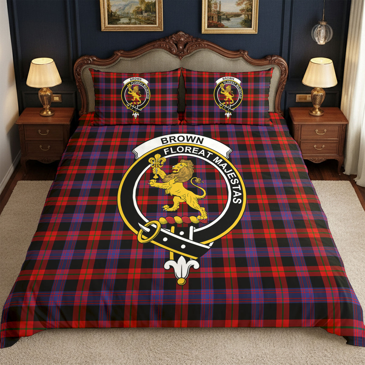 Brown Modern Tartan Crest Bedding Set