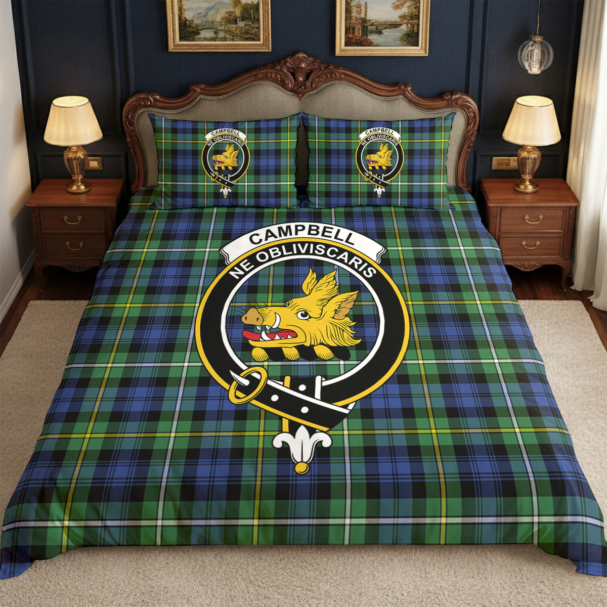Campbell Argyll Ancient Tartan Crest Bedding Set