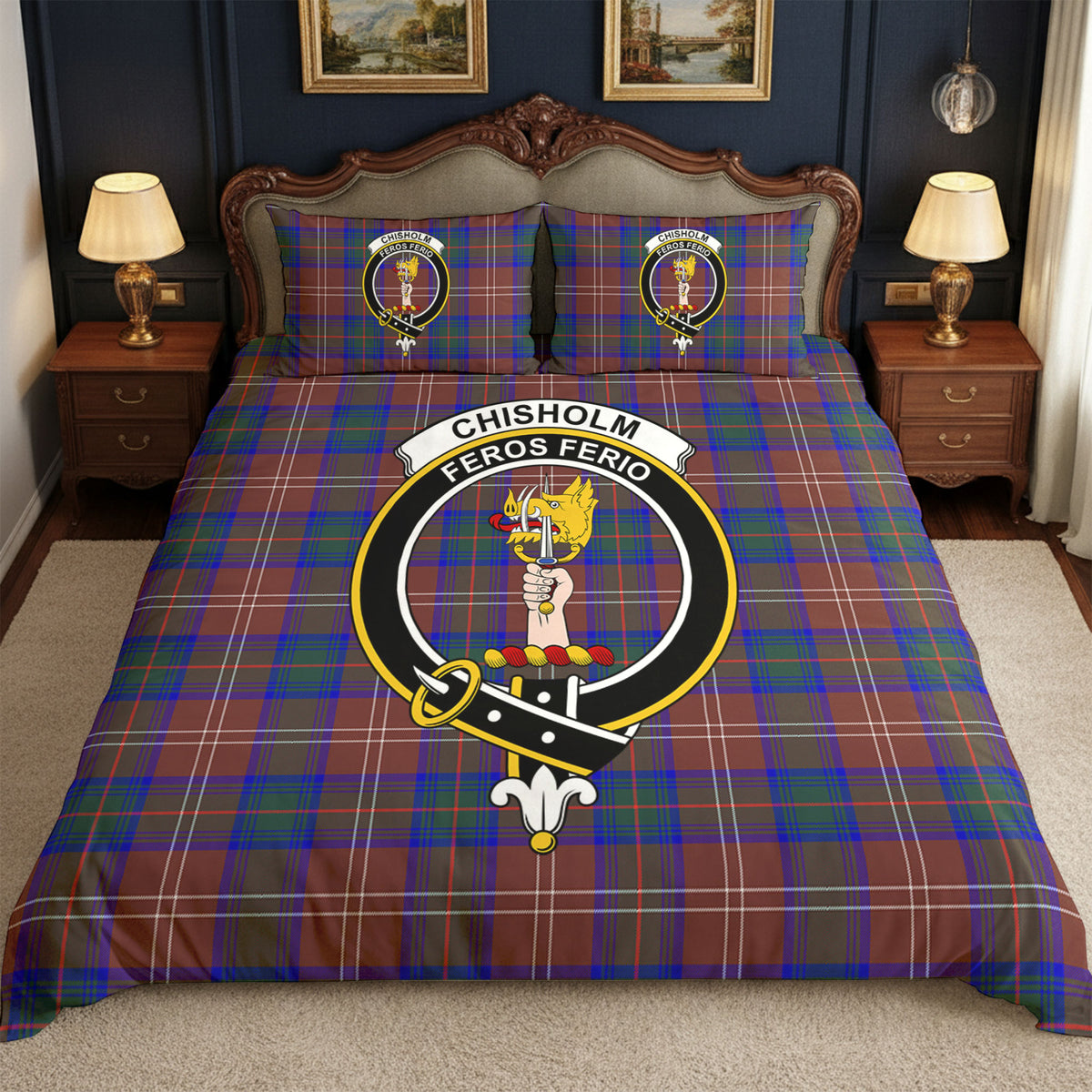Chisholm Hunting Modern Tartan Crest Bedding Set