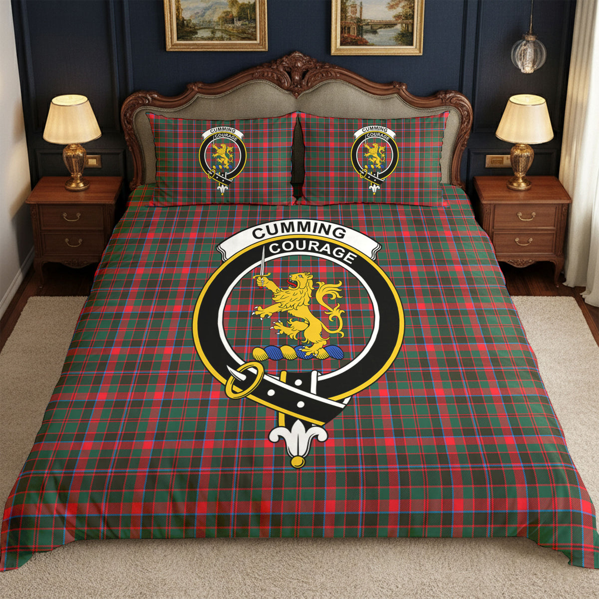 Cumming Hunting Modern Tartan Crest Bedding Set