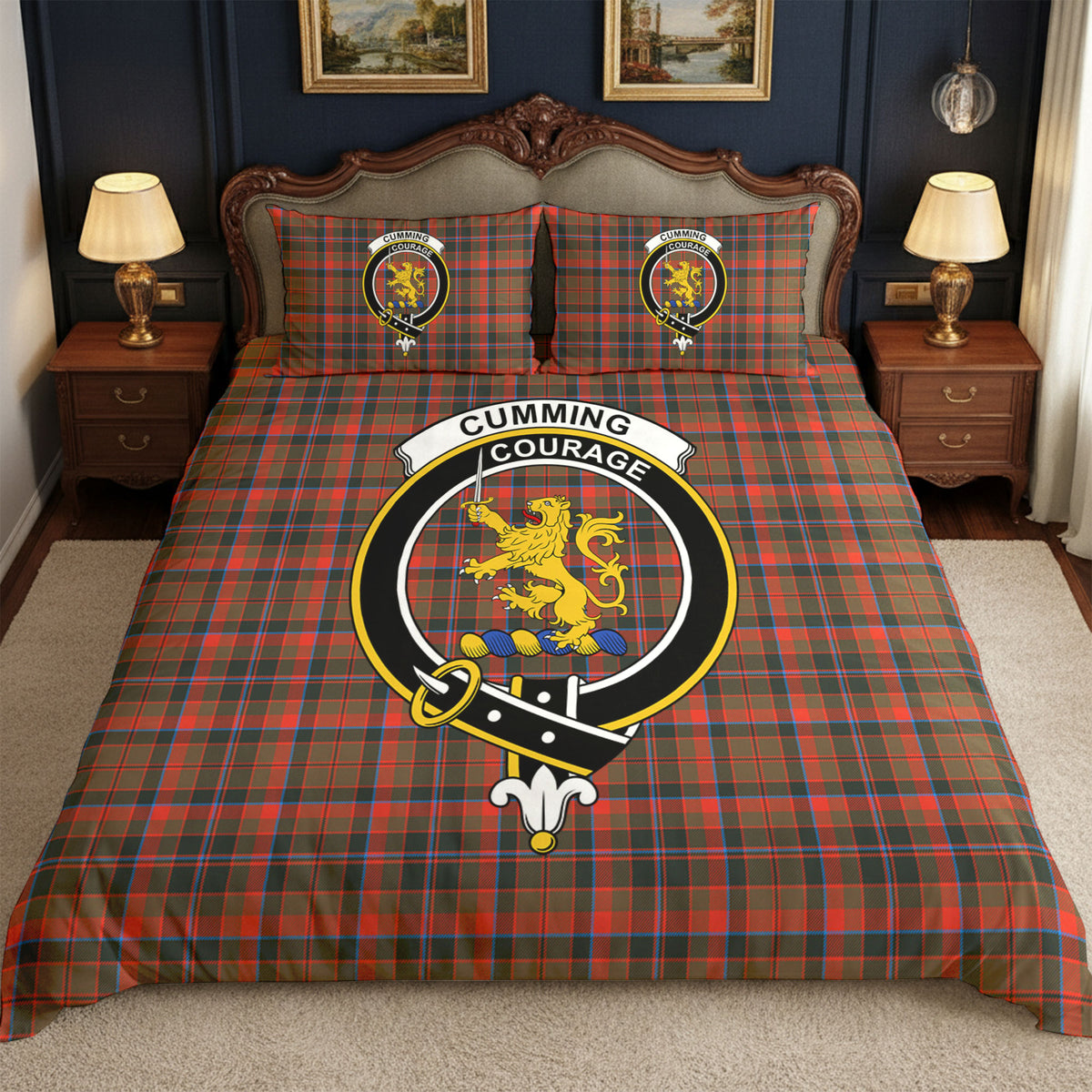 Cumming Hunting Weathered Tartan Crest Bedding Set