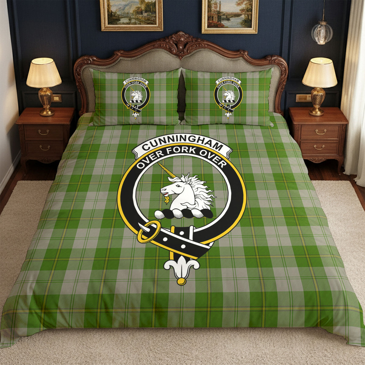 Cunningham Dress Green Dancers Tartan Crest Bedding Set