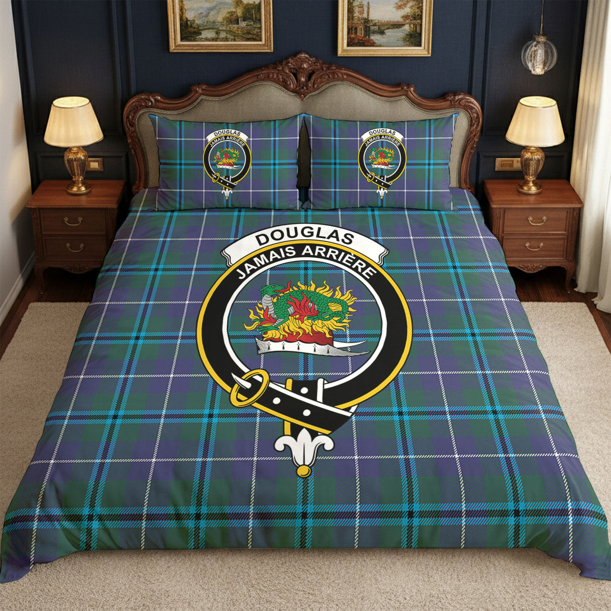 Douglas Modern Tartan Crest Bedding Set