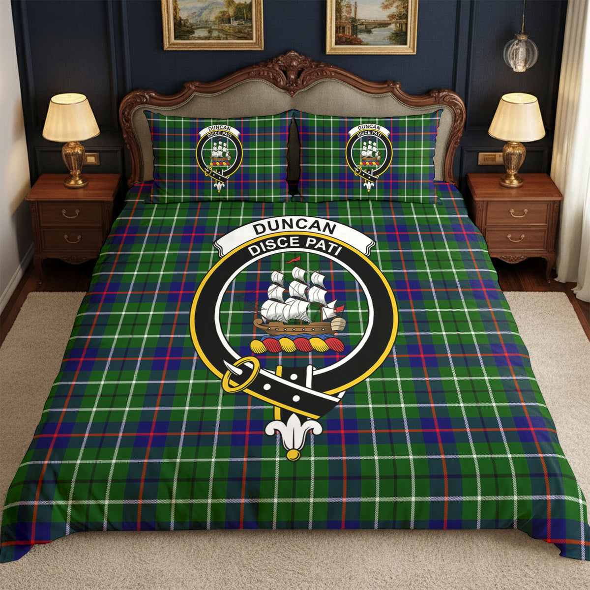 Duncan Modern Tartan Crest Bedding Set