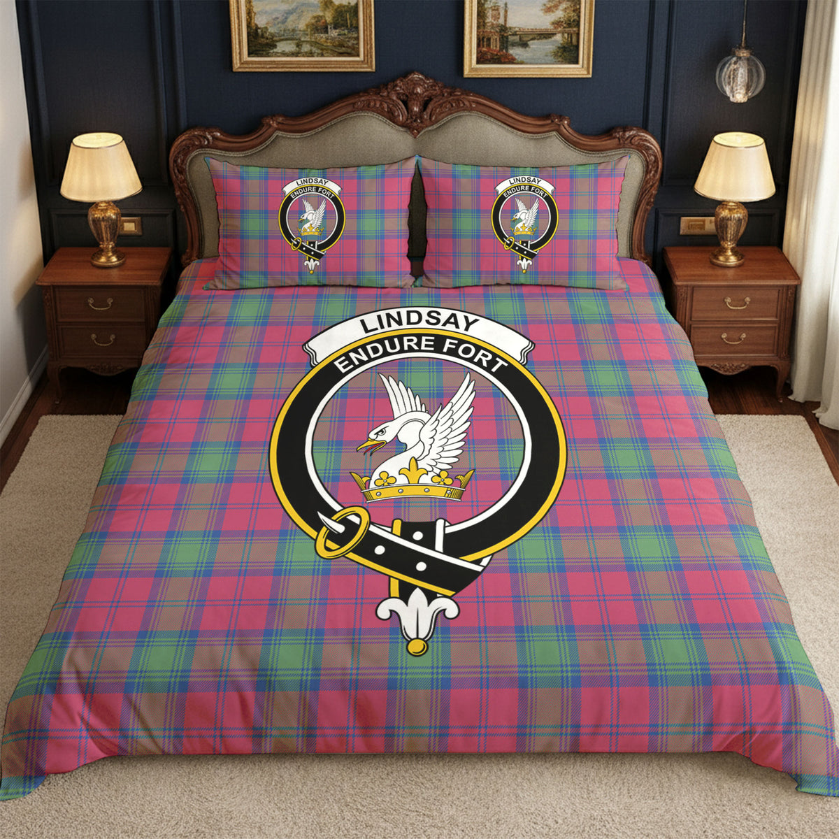 Lindsay Ancient Tartan Crest Bedding Set