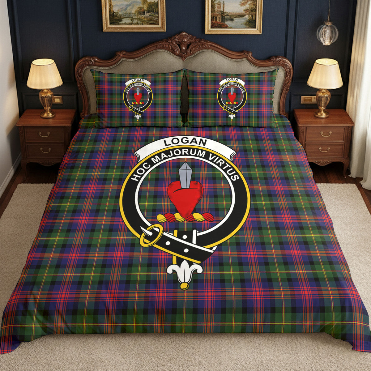 Logan Modern Tartan Crest Bedding Set