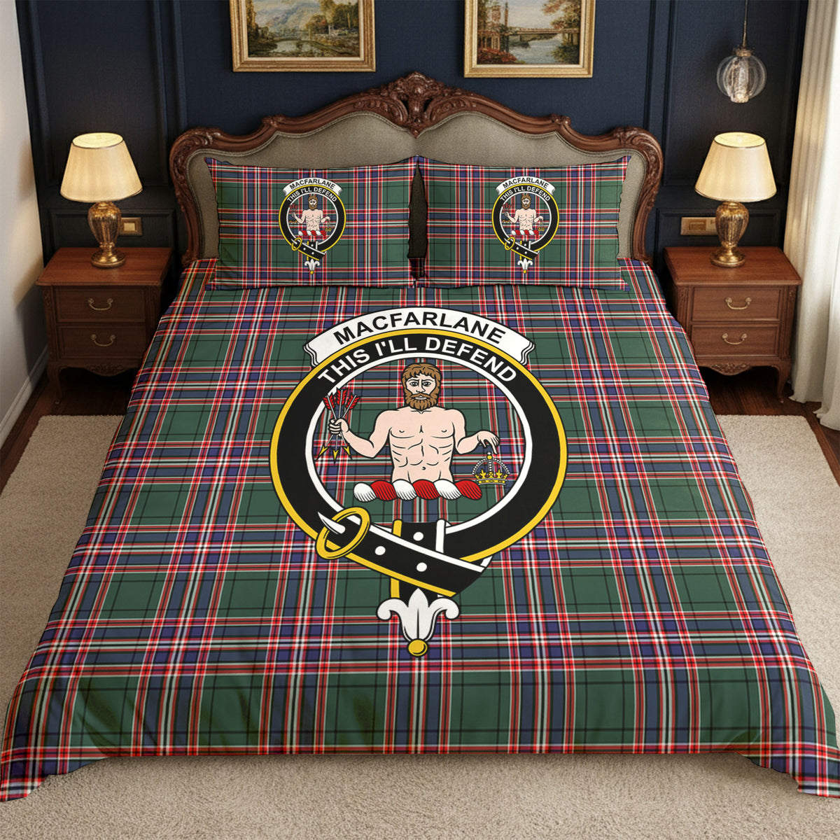 MacFarlane Hunting Modern Tartan Crest Bedding Set