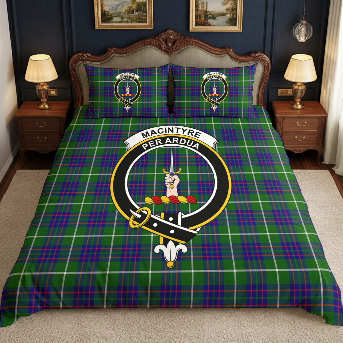 MacIntyre Hunting Modern Tartan Crest Bedding Set