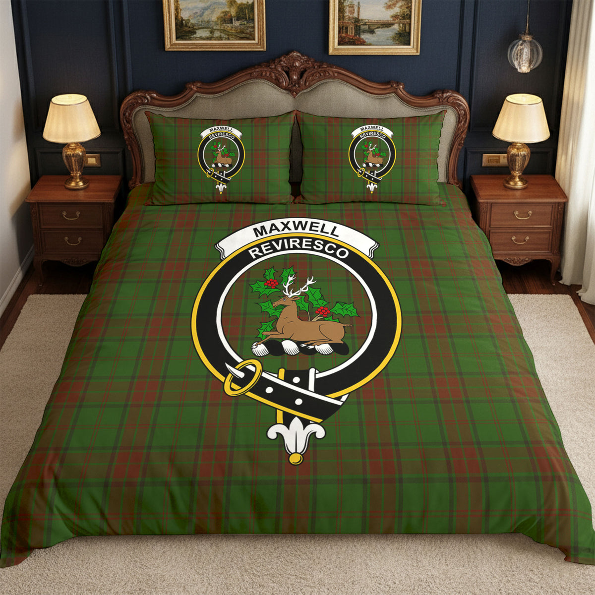 Maxwell Hunting Tartan Crest Bedding Set