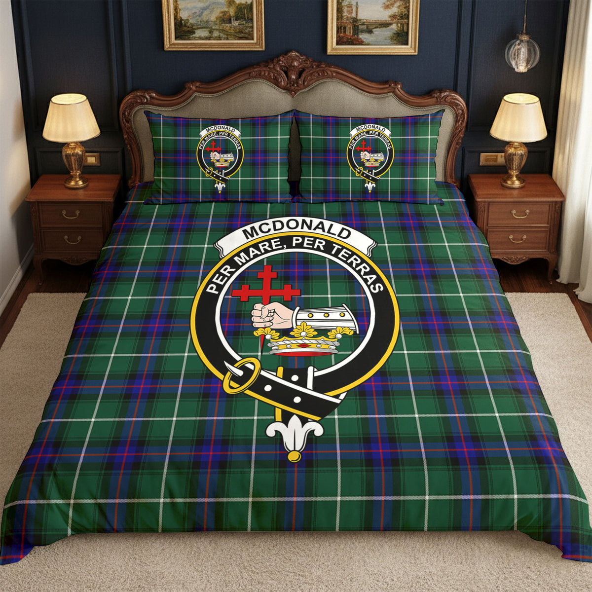 McDonald of the Isles Hunting Modern Tartan Crest Bedding Set