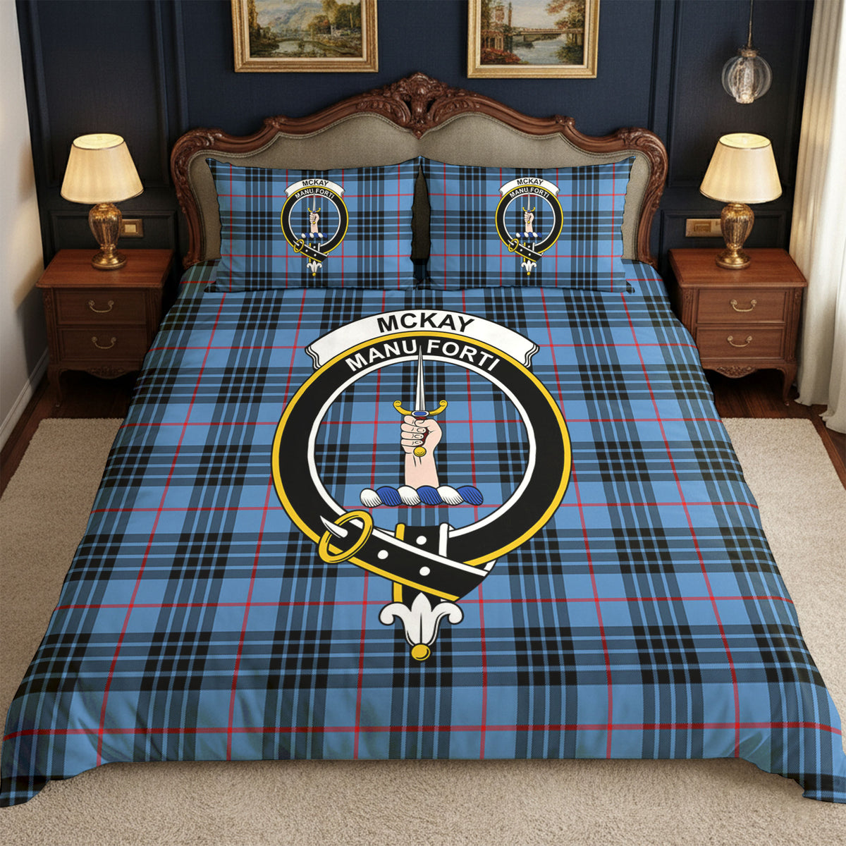 McKay Blue Tartan Crest Bedding Set