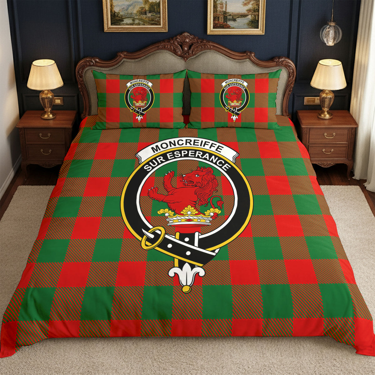 Moncreiffe (or Moncreiff) Tartan Crest Bedding Set