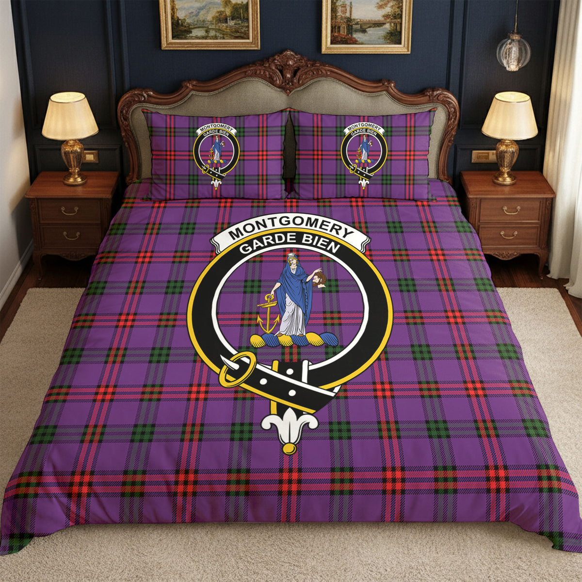 Montgomery Modern Tartan Crest Bedding Set