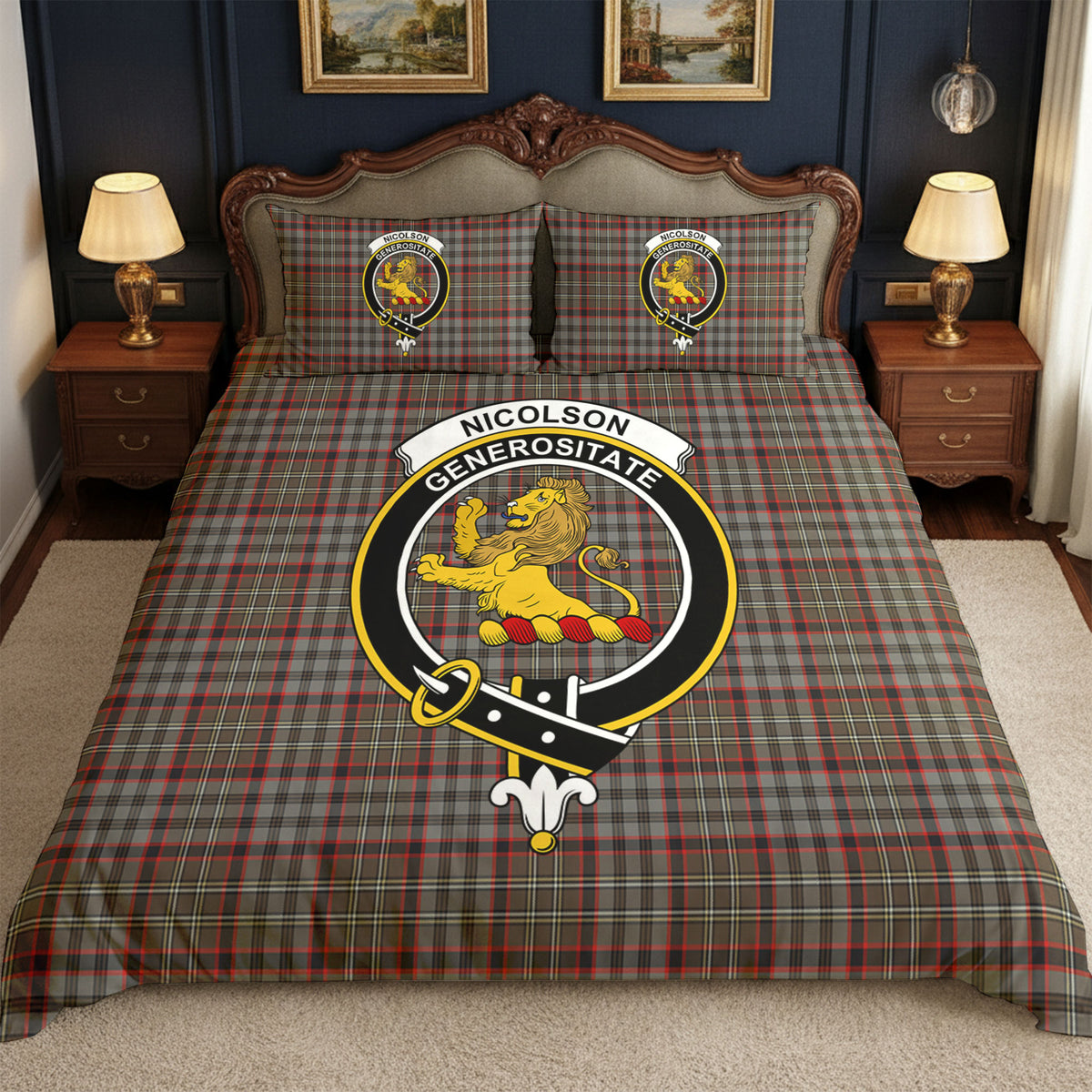 Nicolson Hunting Weathered Tartan Crest Bedding Set