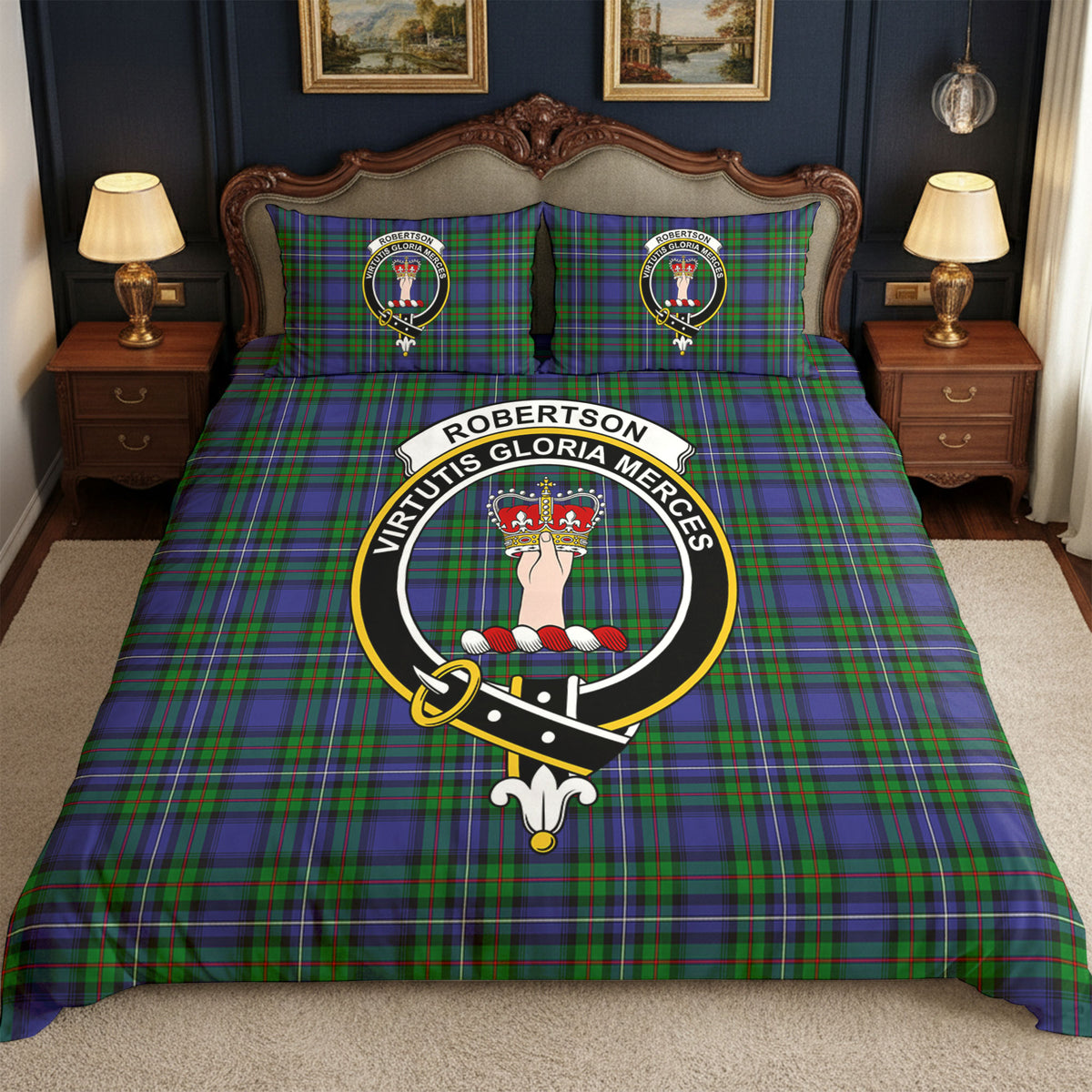 Robertson Hunting Modern Tartan Crest Bedding Set