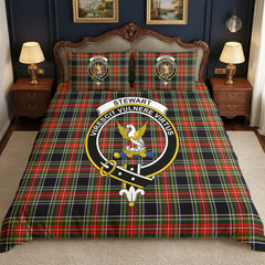 Stewart Black Tartan Crest Bedding Set
