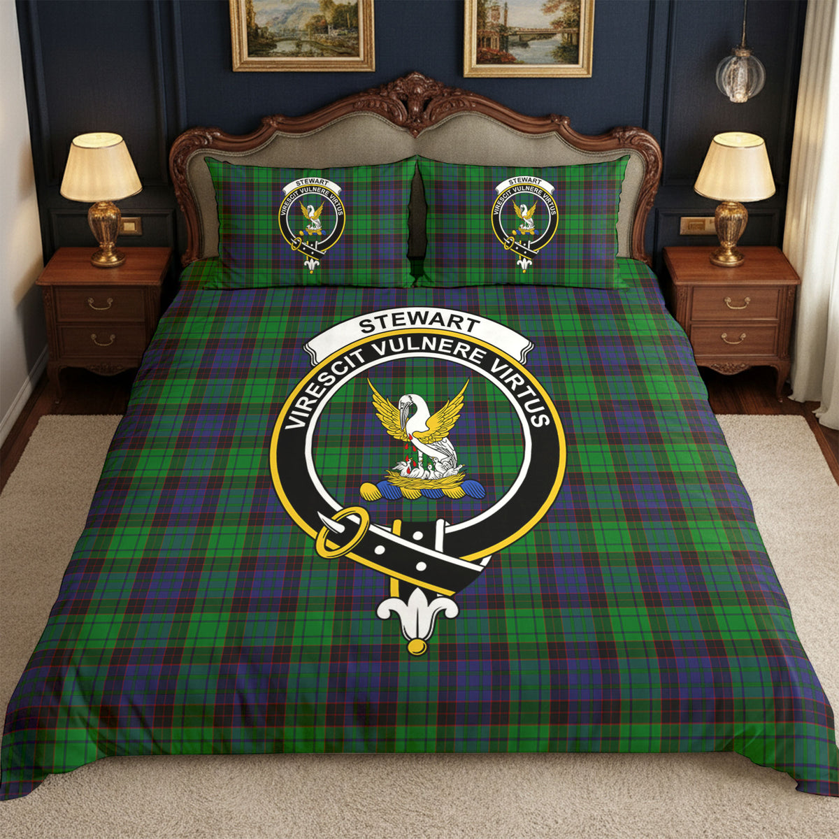 Stewart Old Modern Tartan Crest Bedding Set