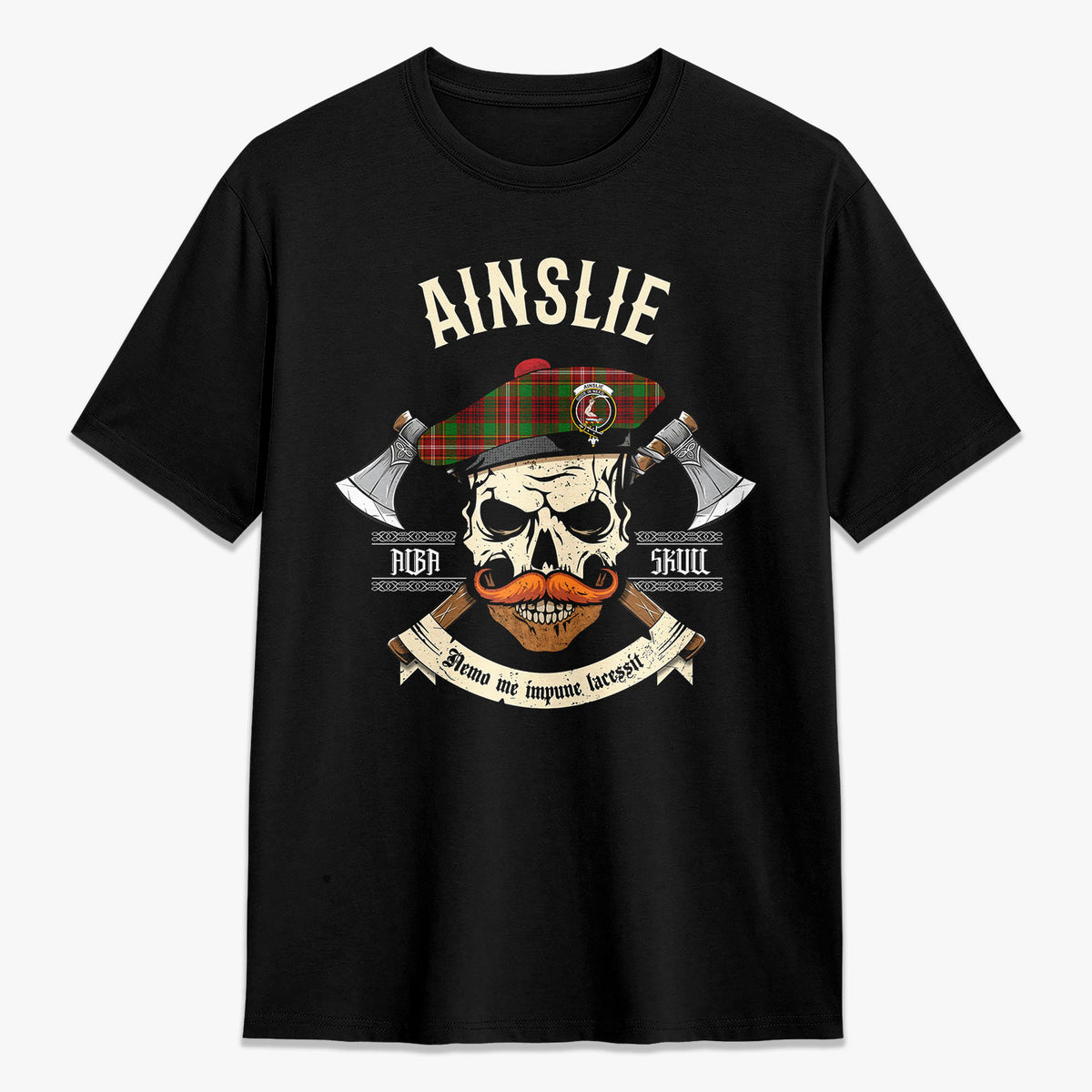 Ainslie Tartan Crest 2D T-shirt - Alba Skull Style