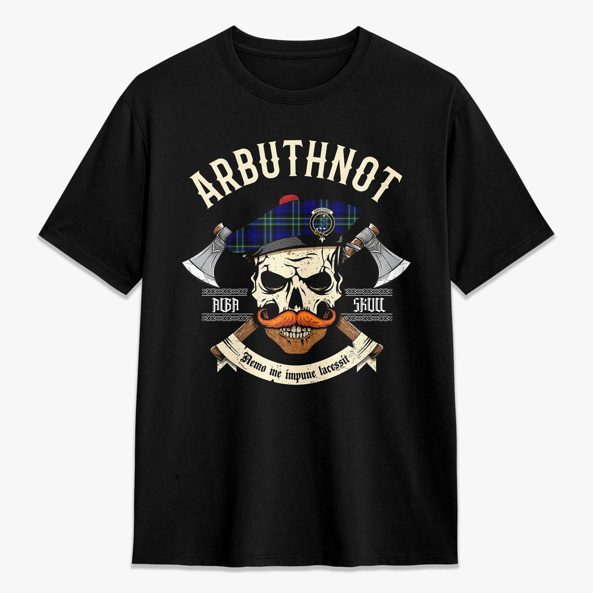 Arbuthnot Modern Tartan Crest 2D T-shirt - Alba Skull Style