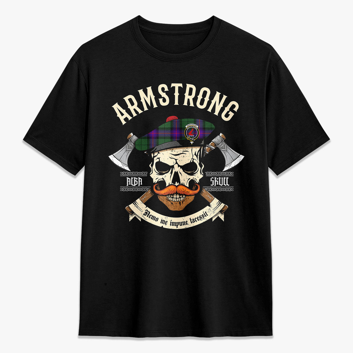 Armstrong Modern Tartan Crest 2D T-shirt - Alba Skull Style