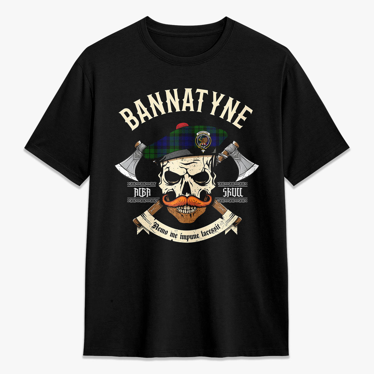 Bannatyne Tartan Crest 2D T-shirt - Alba Skull Style