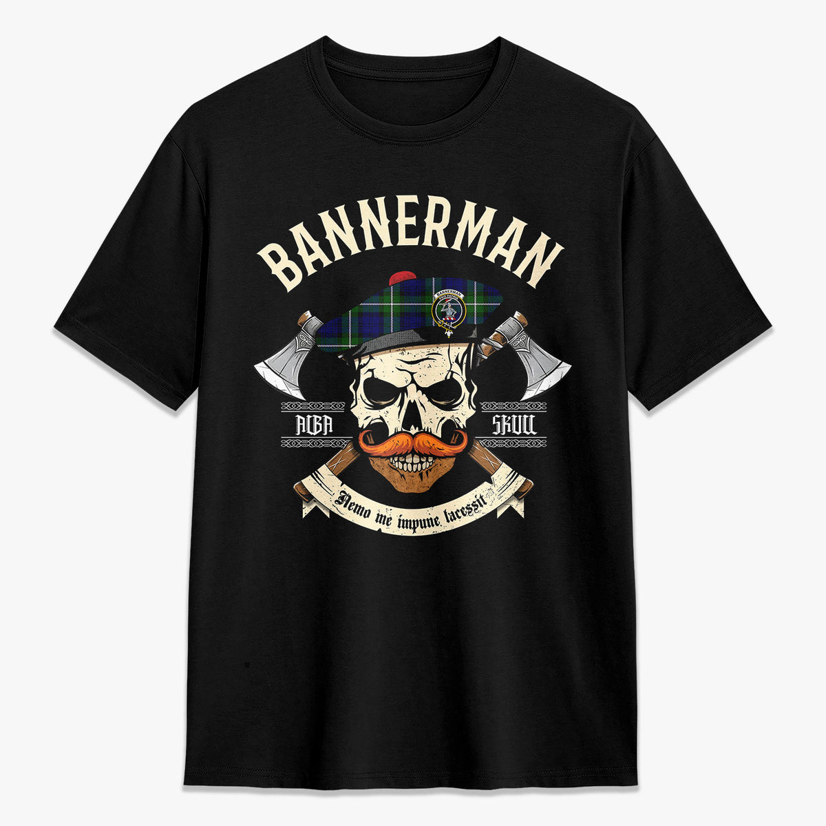 Bannerman Tartan Crest 2D T-shirt - Alba Skull Style