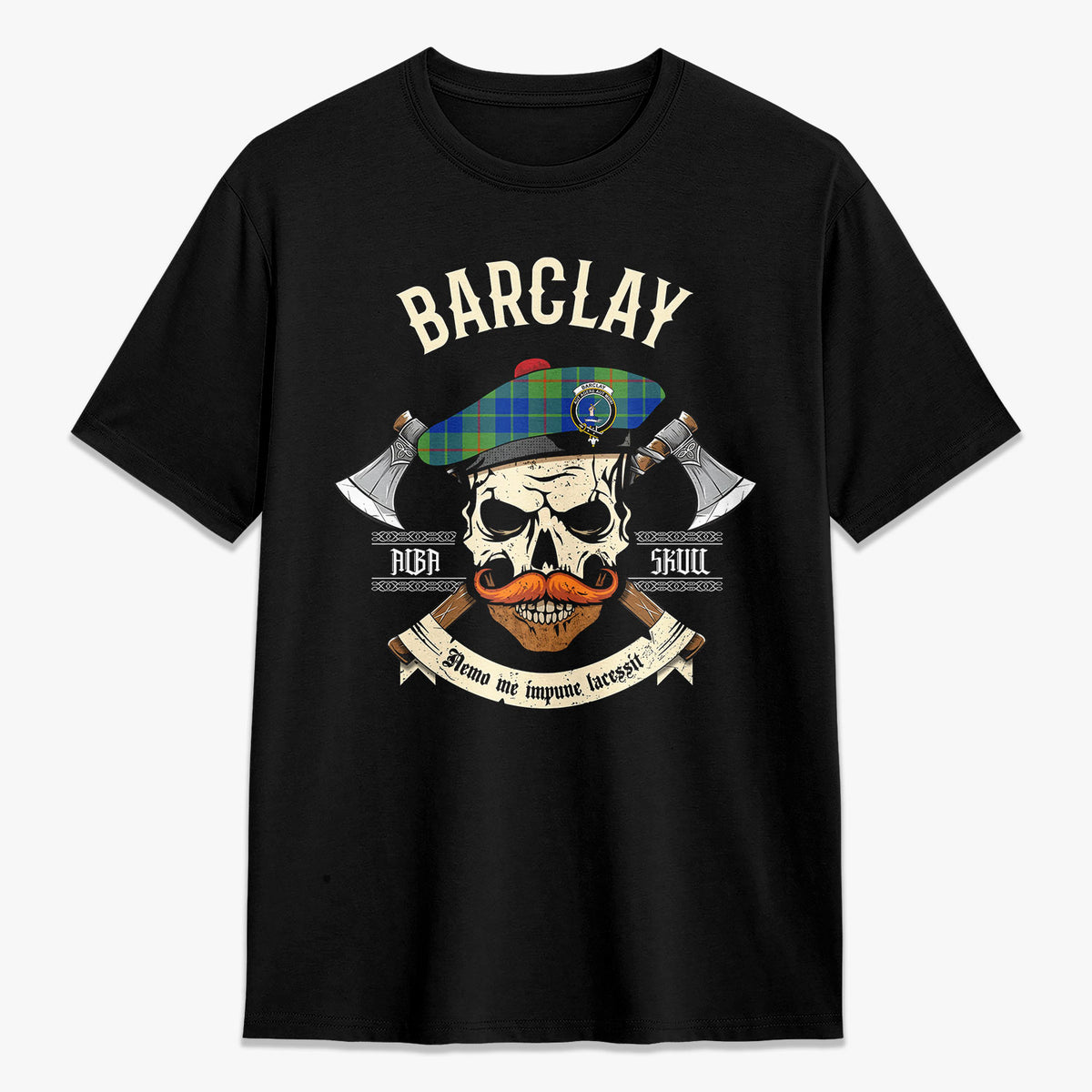 Barclay Hunting Ancient Tartan Crest 2D T-shirt - Alba Skull Style