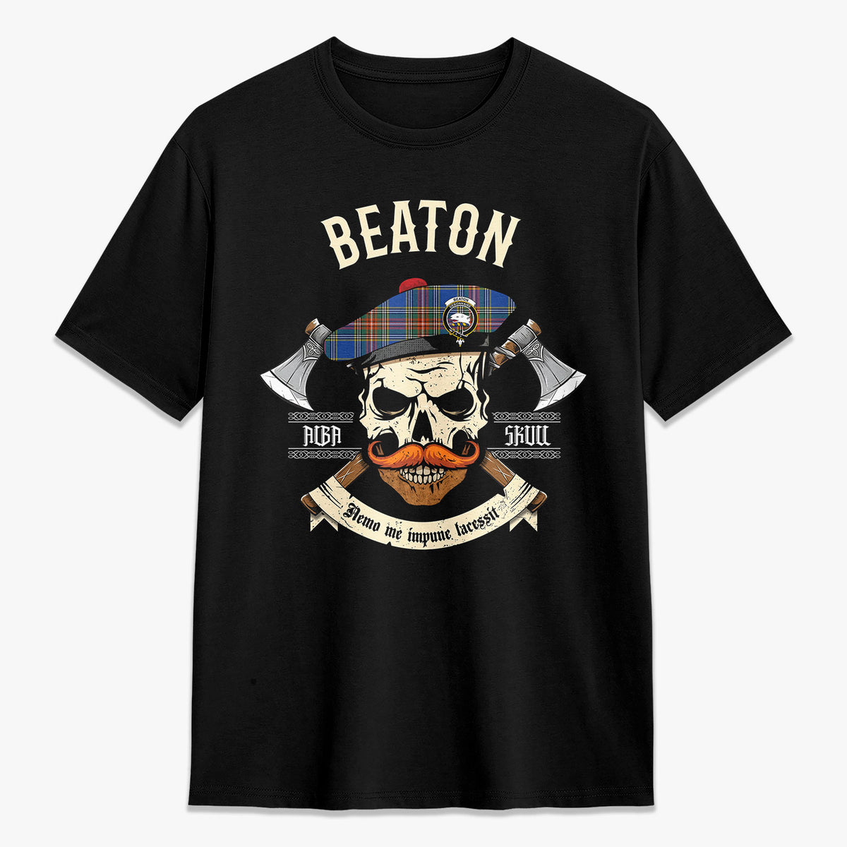 Beaton Ancient Tartan Crest 2D T-shirt - Alba Skull Style