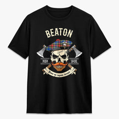 Beaton Modern Tartan Crest 2D T-shirt - Alba Skull Style