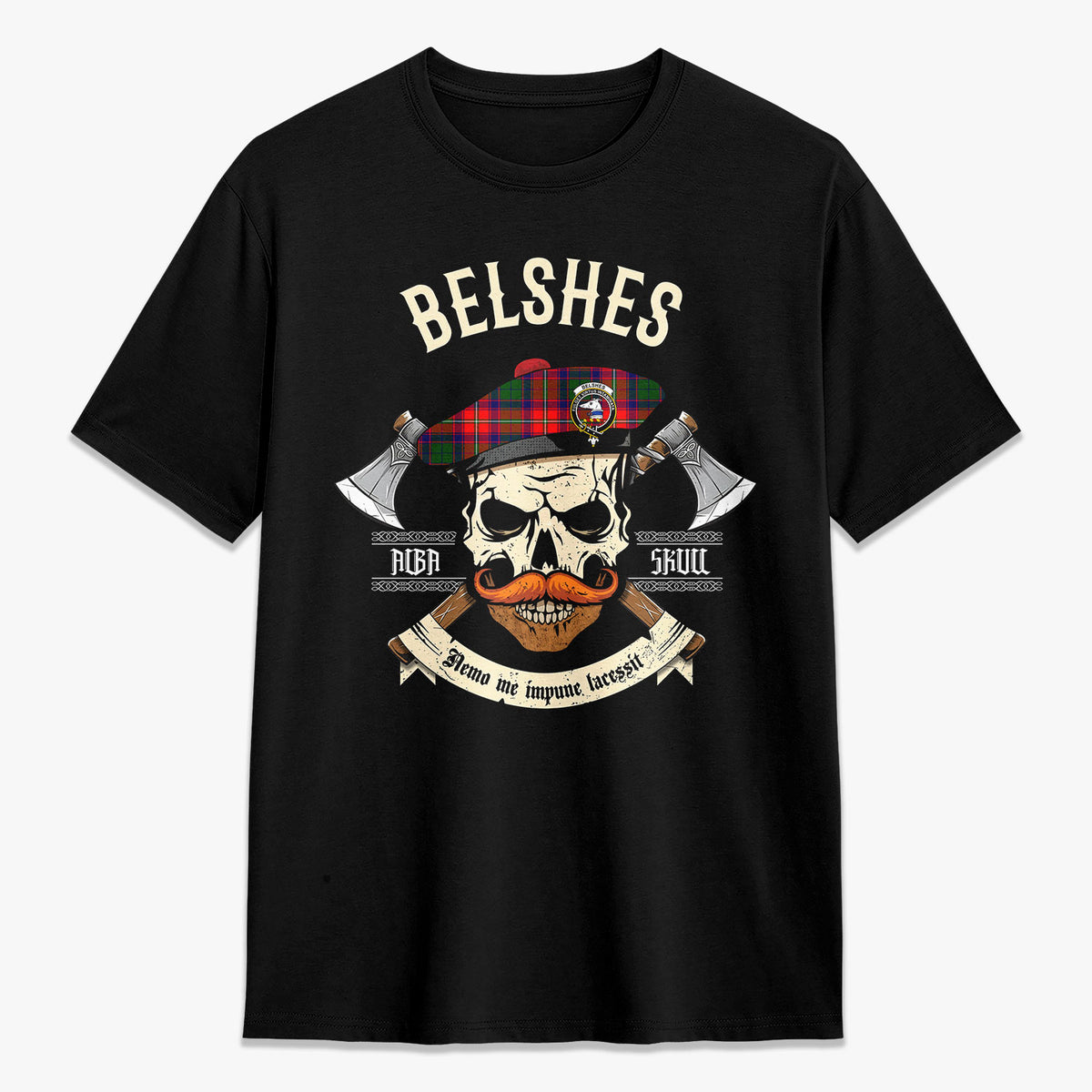 Belshes Tartan Crest 2D T-shirt - Alba Skull Style