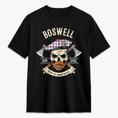 Boswell Modern Tartan Crest 2D T-shirt - Alba Skull Style