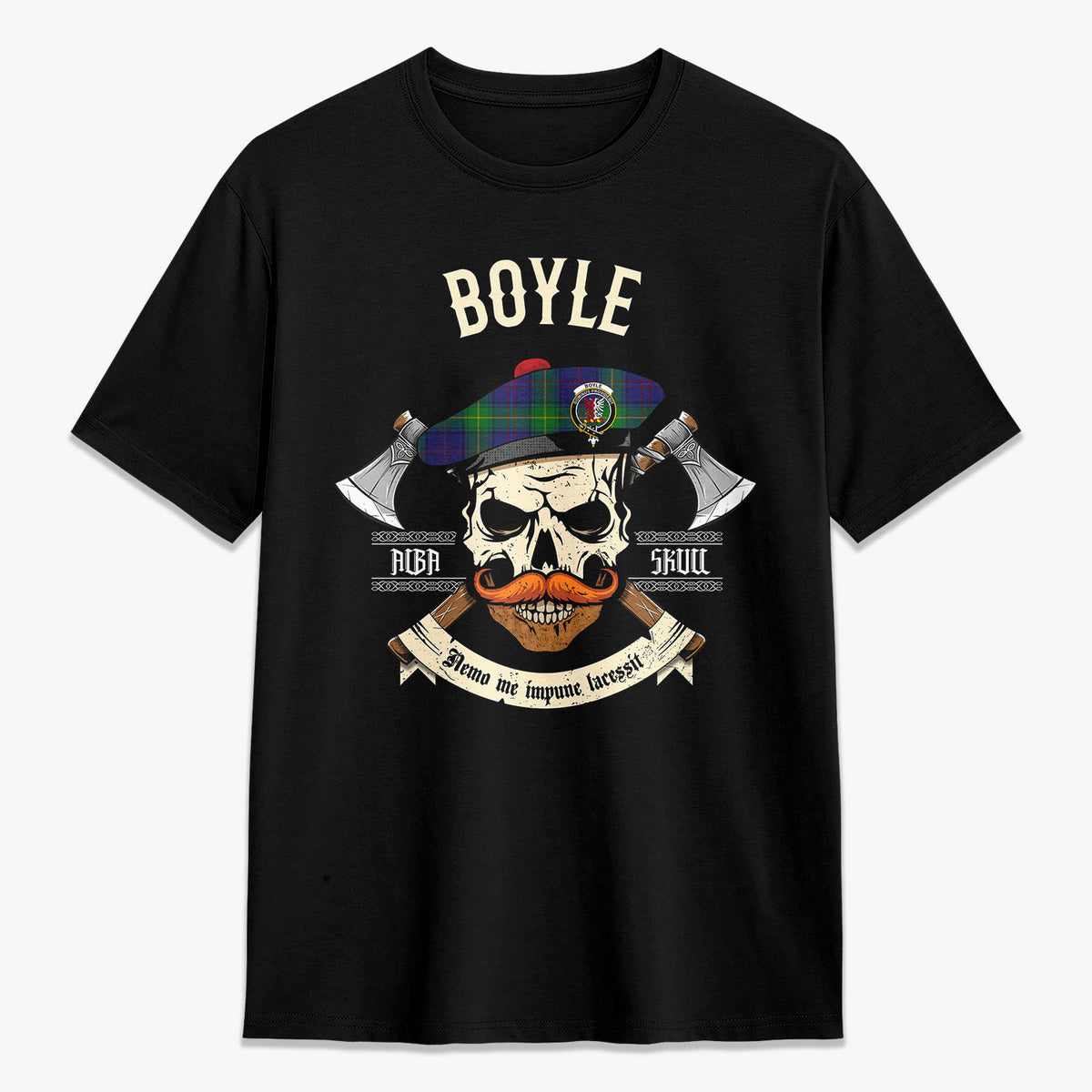 Boyle Tartan Crest 2D T-shirt - Alba Skull Style