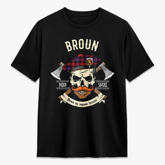 Broun Modern Tartan Crest 2D T-shirt - Alba Skull Style