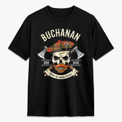 Buchanan Old Set Weathered Tartan Crest 2D T-shirt - Alba Skull Style