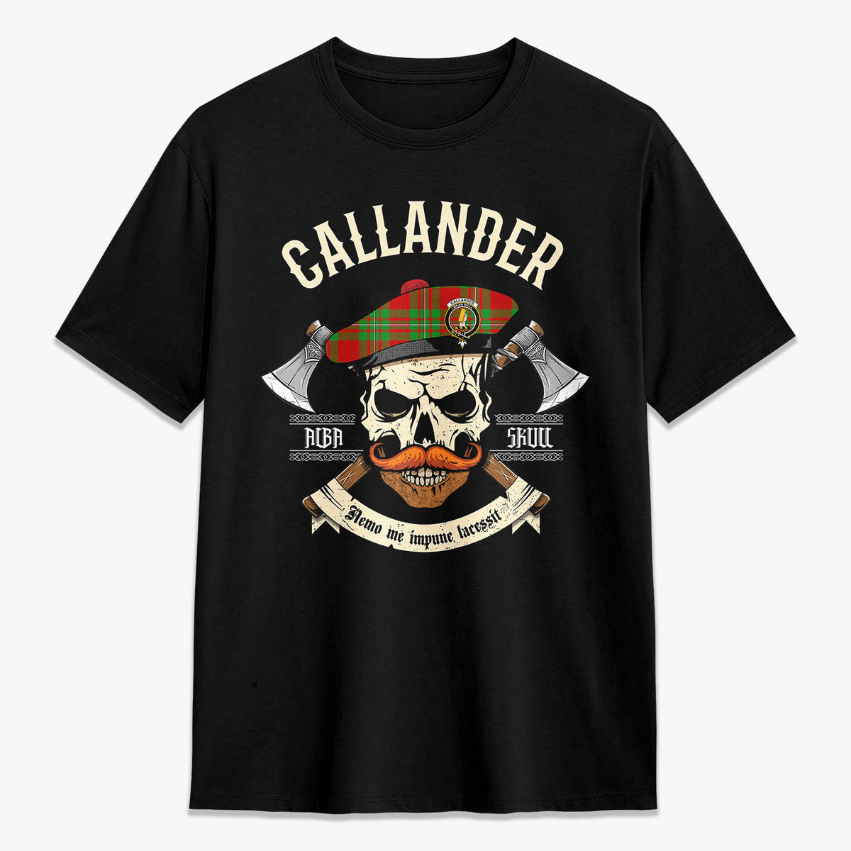 Callander Tartan Crest 2D T-shirt - Alba Skull Style