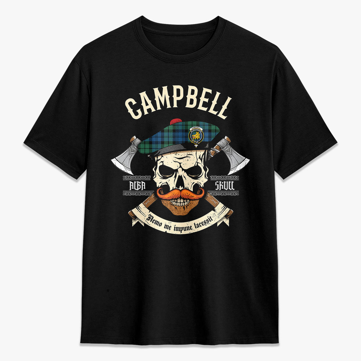 Campbell Ancient 02 Tartan Crest 2D T-shirt - Alba Skull Style