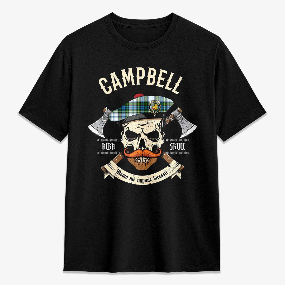 Campbell Dress Tartan Crest 2D T-shirt - Alba Skull Style