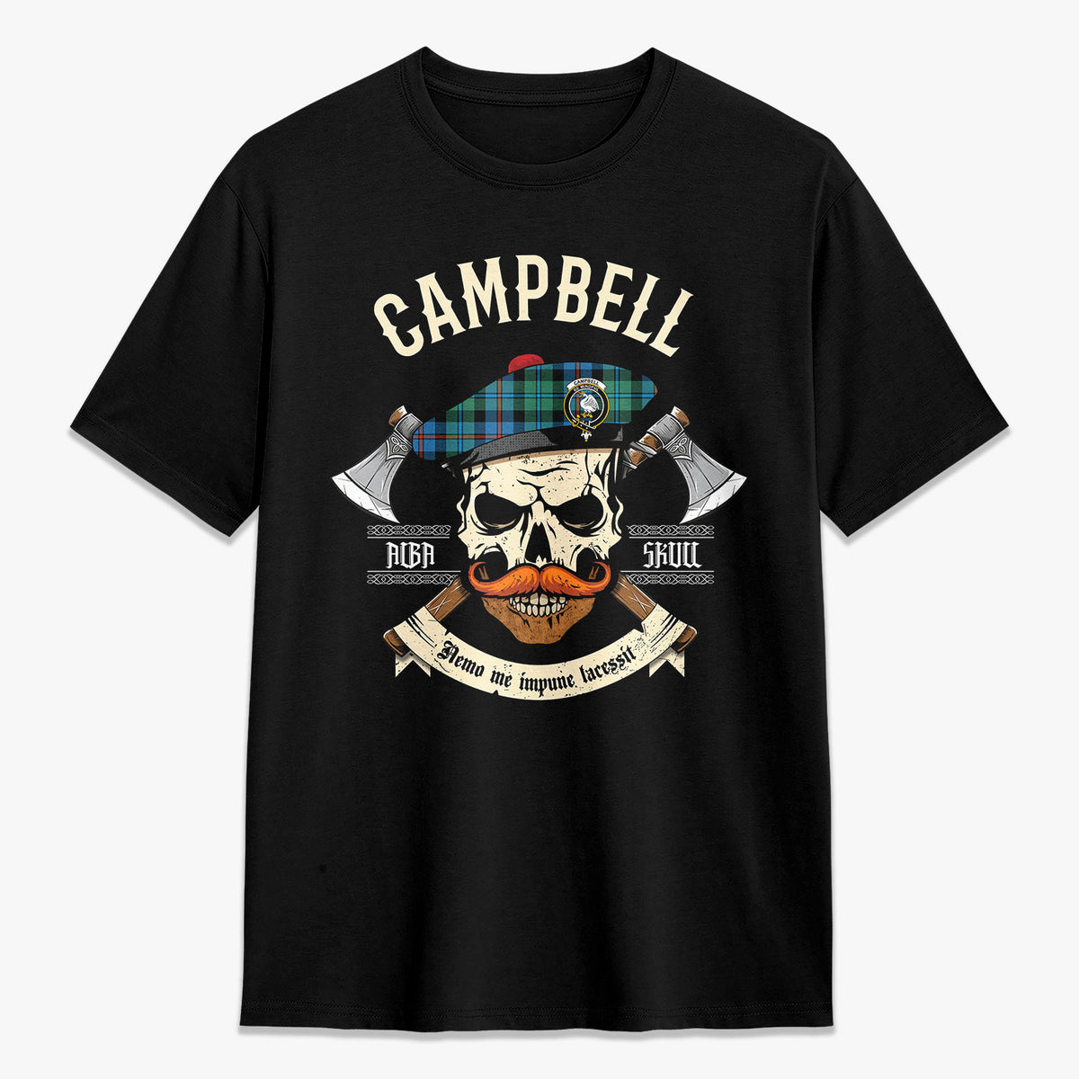 Campbell of Cawdor Ancient Tartan Crest 2D T-shirt - Alba Skull Style