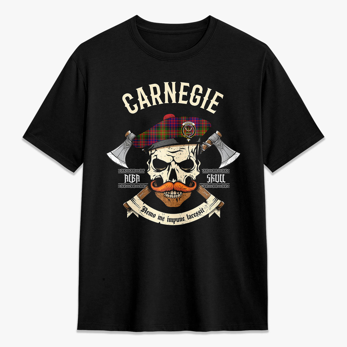 Carnegie Modern Tartan Crest 2D T-shirt - Alba Skull Style