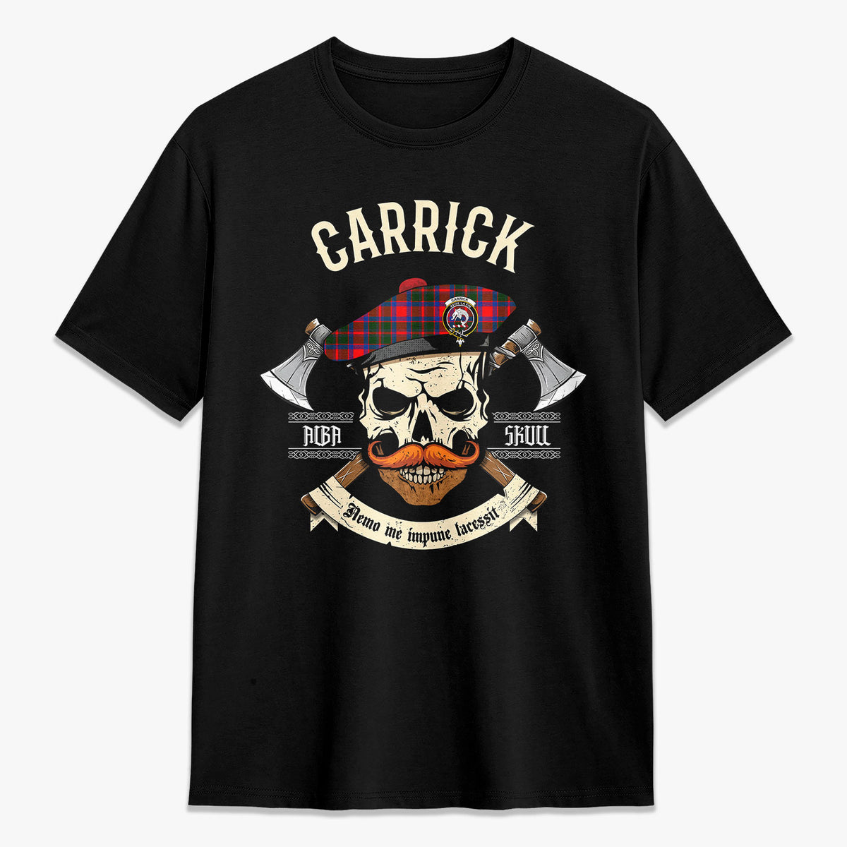 Carrick District Tartan Crest 2D T-shirt - Alba Skull Style