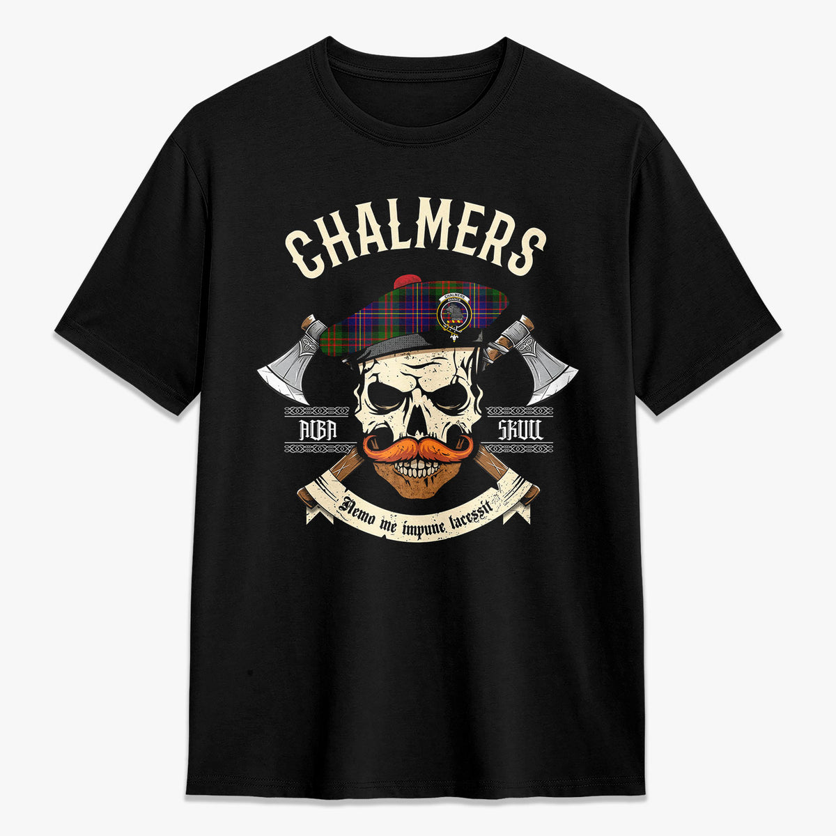 Chalmers Tartan Crest 2D T-shirt - Alba Skull Style