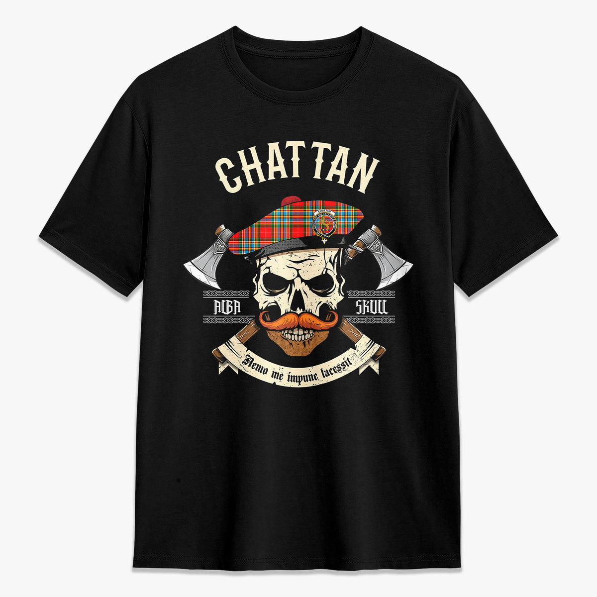 Chattan Tartan Crest 2D T-shirt - Alba Skull Style